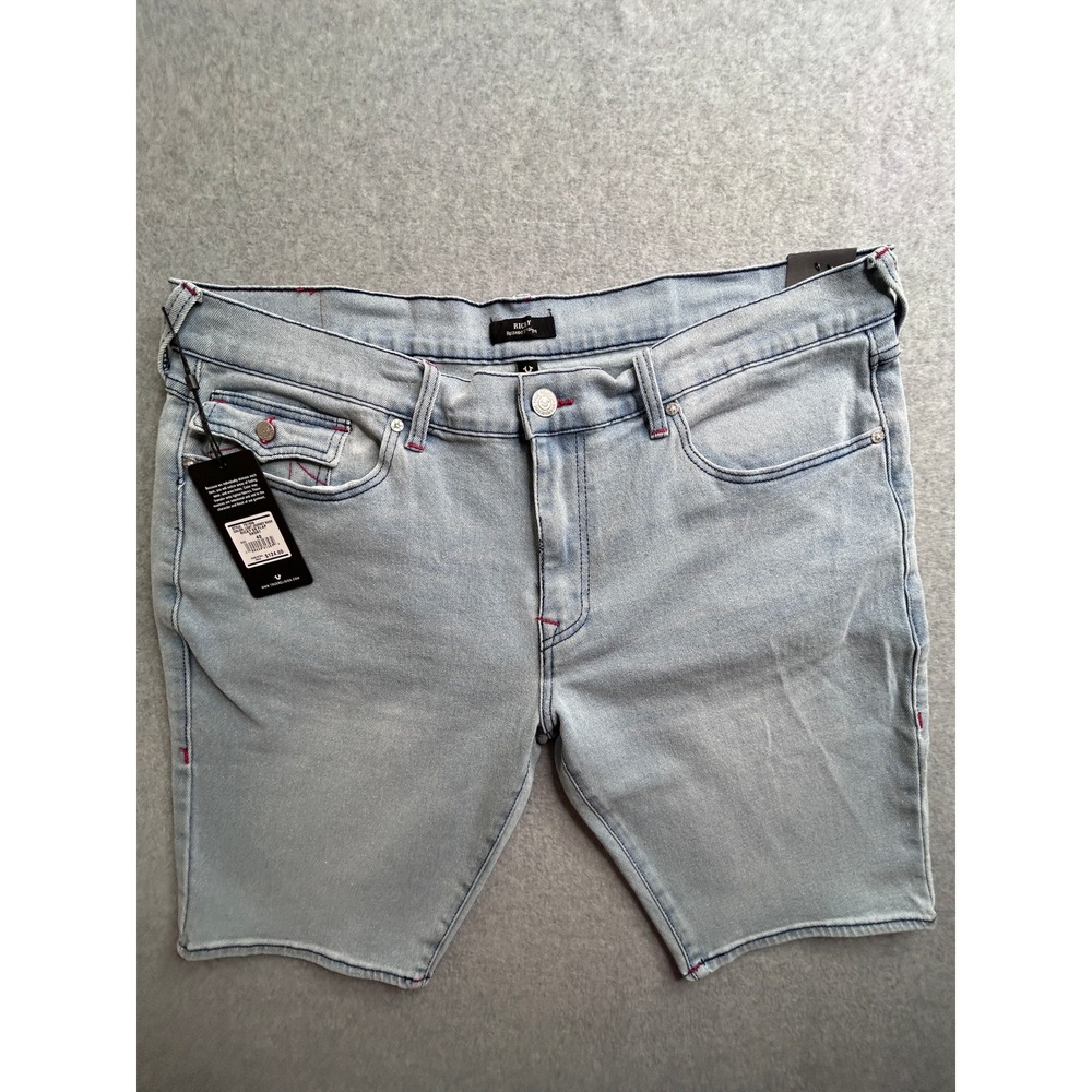 True Religion Ricky Relaxed Straight Denim Shorts Light Journey Wash Mens 40 NWT